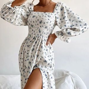 SHEIN Blue Floral Milkmaid Dress